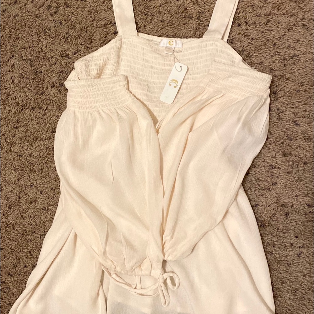 (NEW) Cream Shoulder Trimmed Blouse L